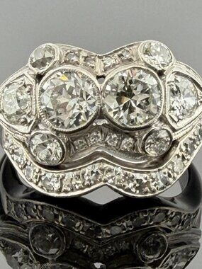 Antique Palladium Diamond Bridal Set OEC Transitional Cut Ring Size 8 1.90CTW